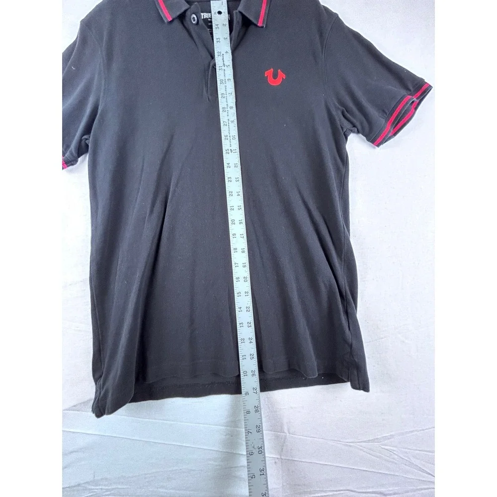 True Religion Mens Black Pink Logo Graphic Polo Shirt Large 103078 385
